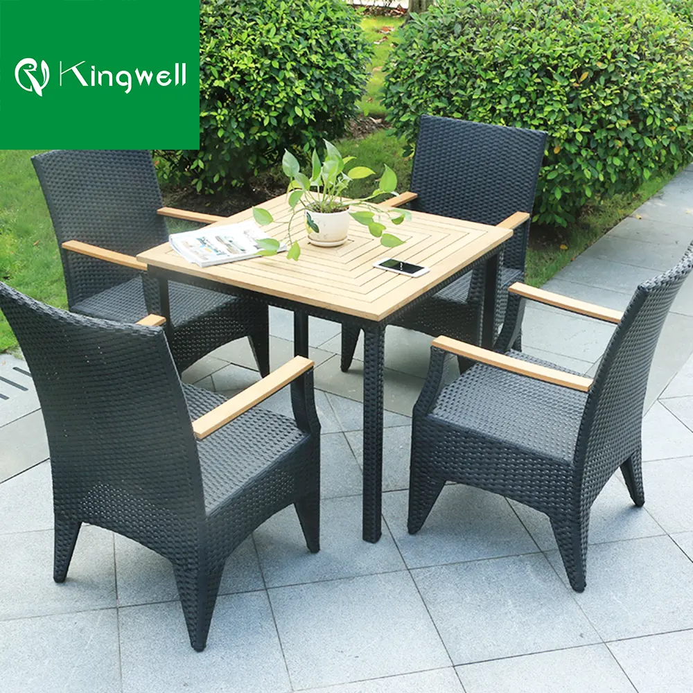 hot selling rattan wicker dinning table and chairs plastic wood top for outdoor use