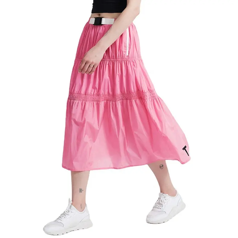 Мануфактура, нестандартная летняя модная одежда, есть плюс размеры, уличный стиль у сумки карманов Женская длинная розовая юбка
