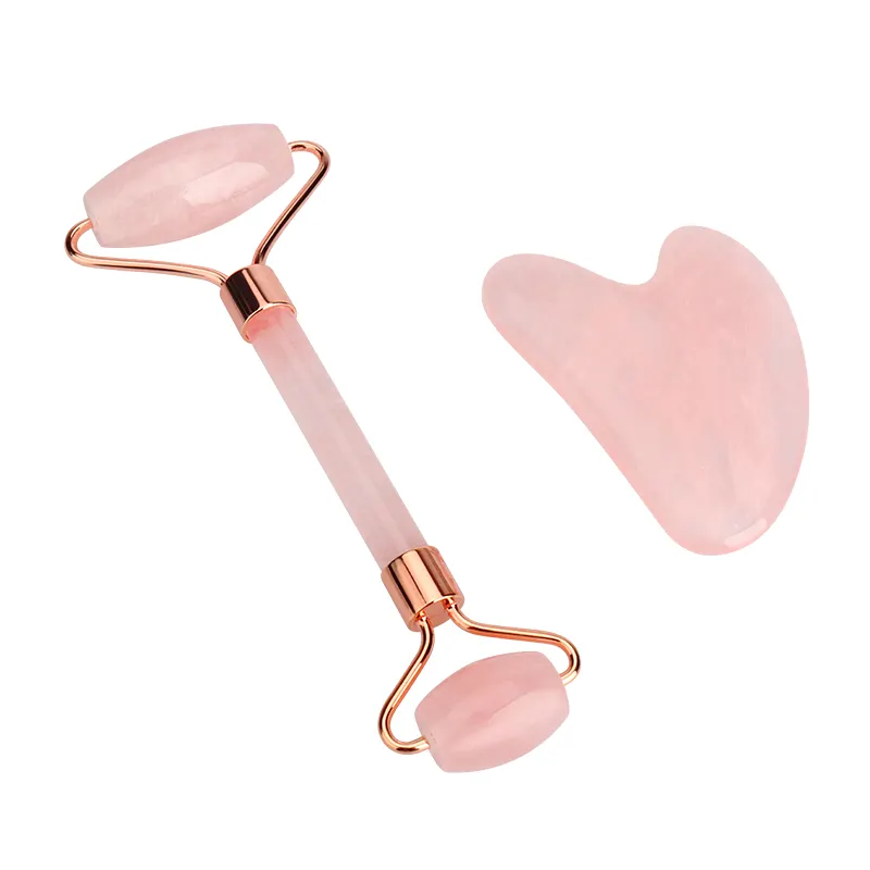 Face Roller Natural Rose Quartz Massage Stones Hot Selling Rose Quartz Jade Roller With Guasha Board For Face massage