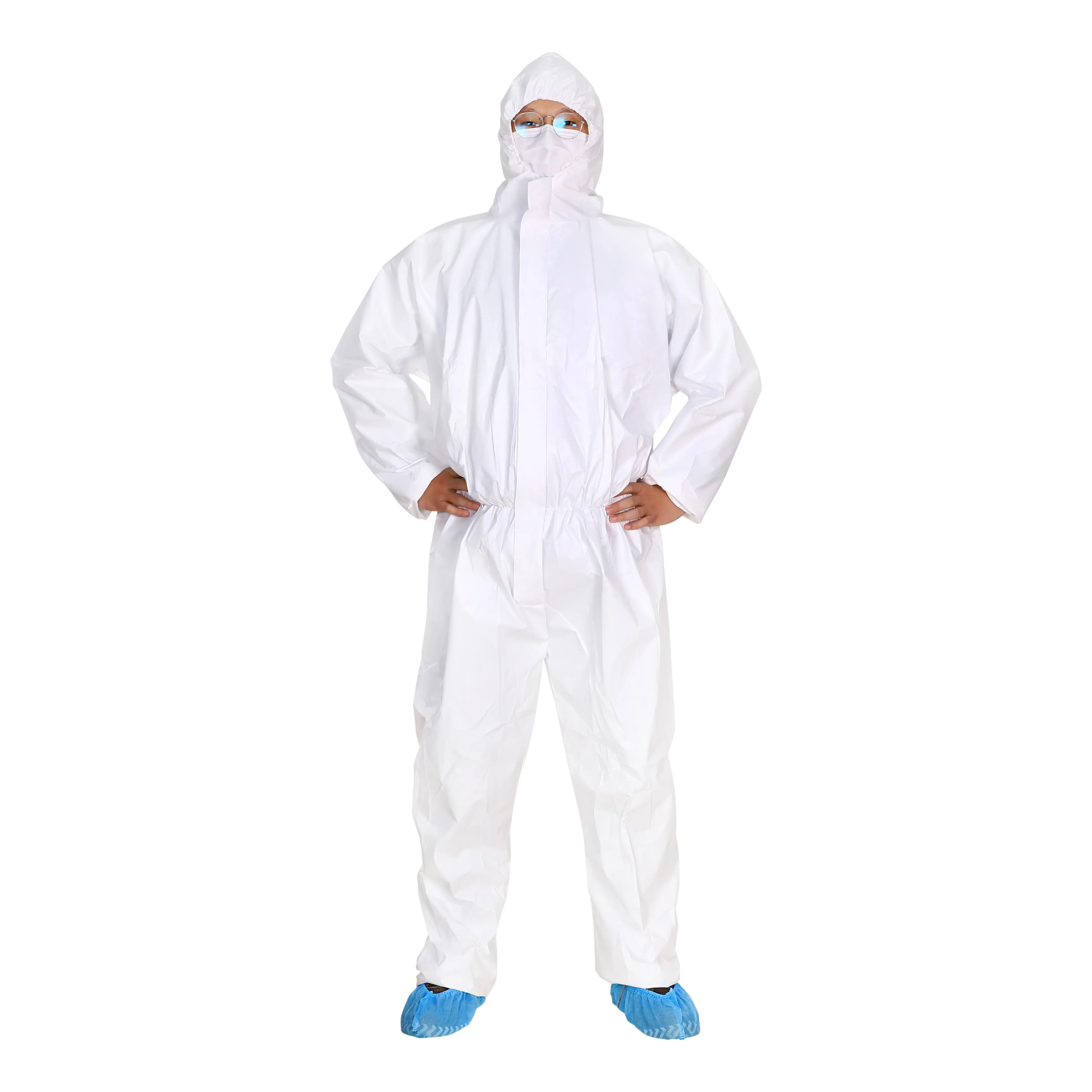 Type 5/6 waterproof microporous white color dust/particulate resistant hazmat/safety protection coverall