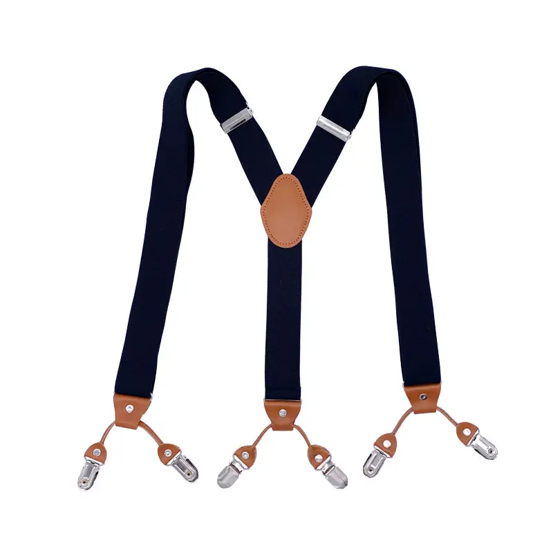 High Quantity Gift Set Elastic Suspender 6 Clips Leather Y Back Suspender for Men