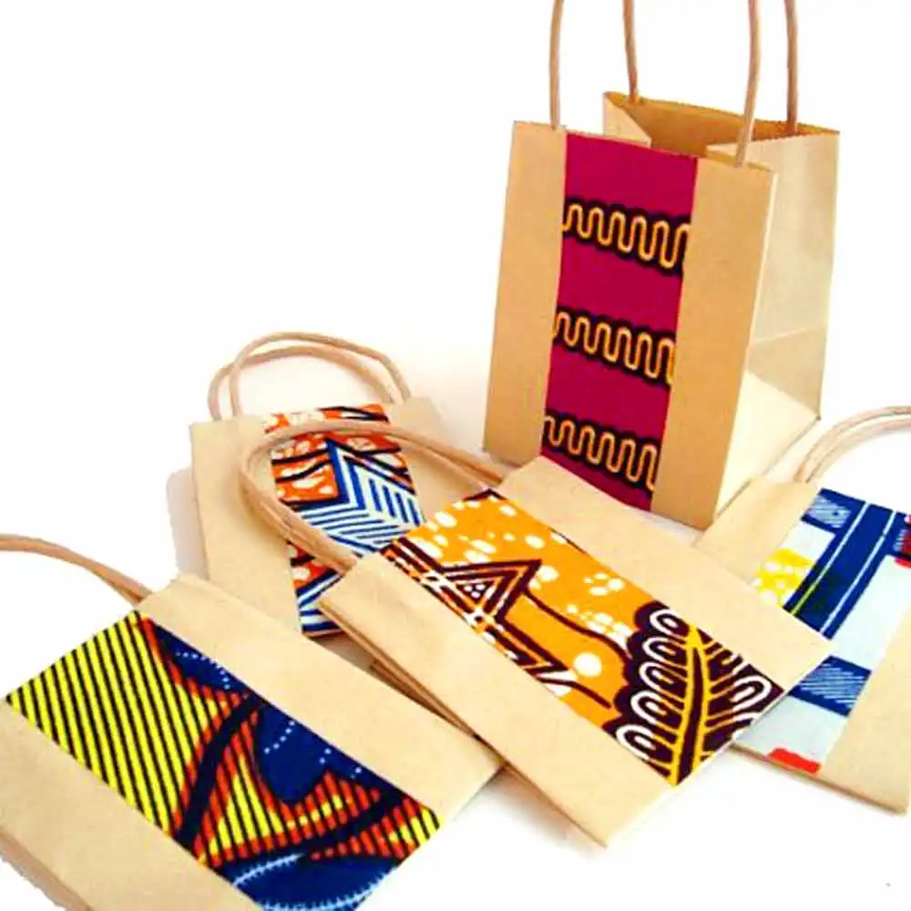 Wholesale Patchwork African Print Wax Packaging Birthday Paper Customized Gift Bags