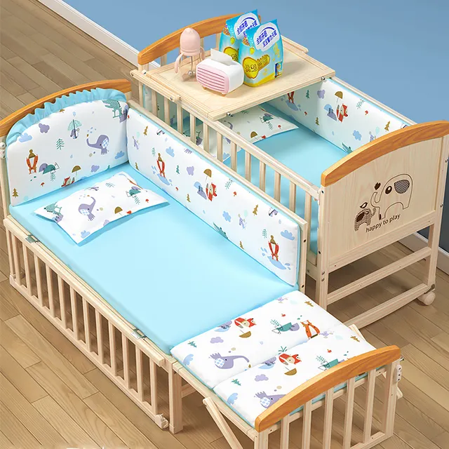 Solid wood crib Best selling solid pine wooden baby bed design/baby swing cot/baby crib attached adult bed