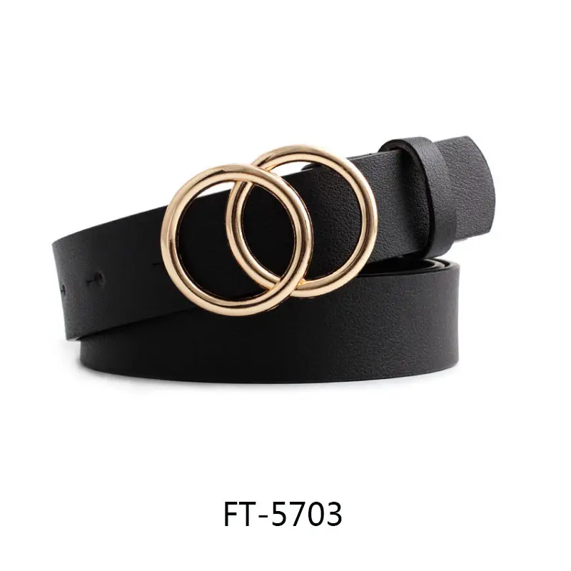 New women's PU fashion luxury  PU double ring black sliver pin ladies belt 2021