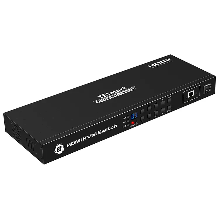 TESmart KVM Switch 8 Port 8x1 USB 2.0 Hub Auto Scan Keyboard Hotkeys  RS232  Rackmount LED Arc Extractor4K30hz  HDMI KVM Switch