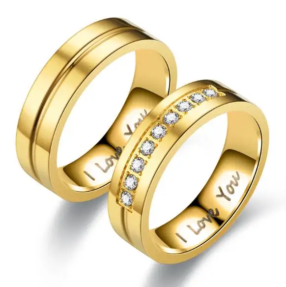 Современное кольцо из нержавеющей стали, золотые ювелирные изделия, кольцо с камнями i love you