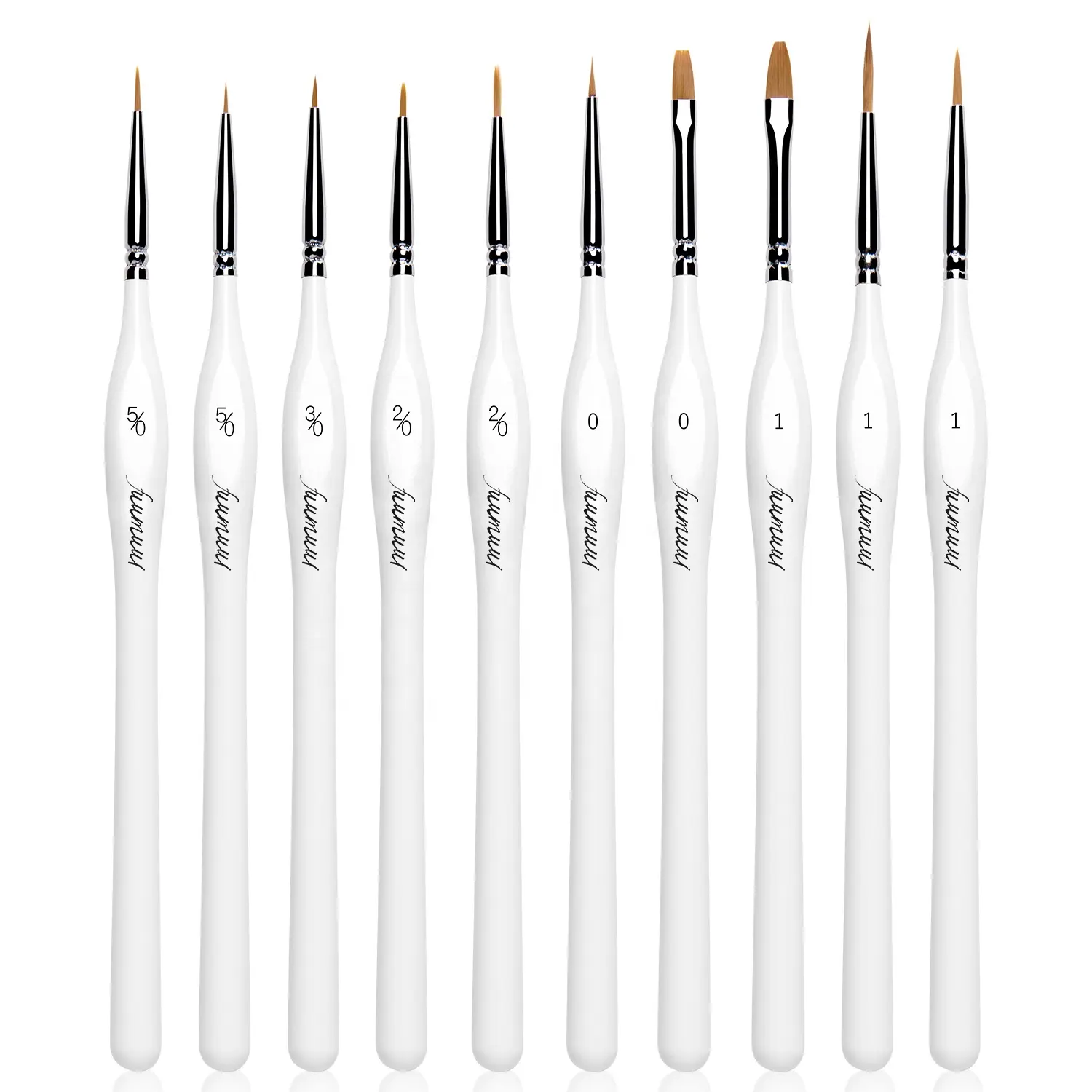 Fuumuui 10Pcs/set Kolinsky Sable Hair Triangle Artist Fine Detail Art Wooden Paint Brush Set Liner Brush for Art Painting