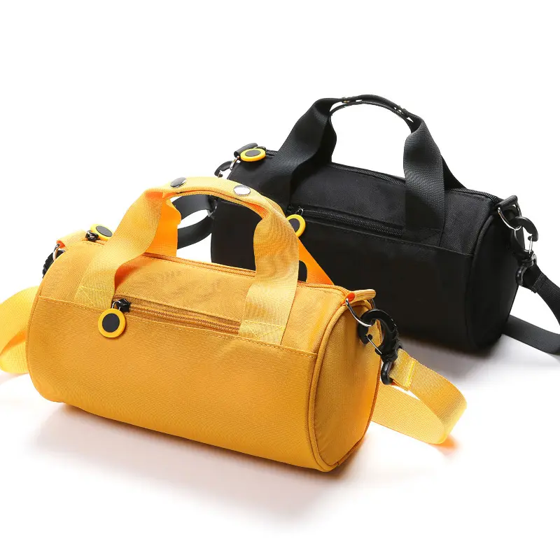 OEM Водонепроницаемая черно-желтая круглая Наплечная мини сумка для спортзала, Спортивная Дорожная сумка для выходных, спортивная сумка с индивидуальным логотипом