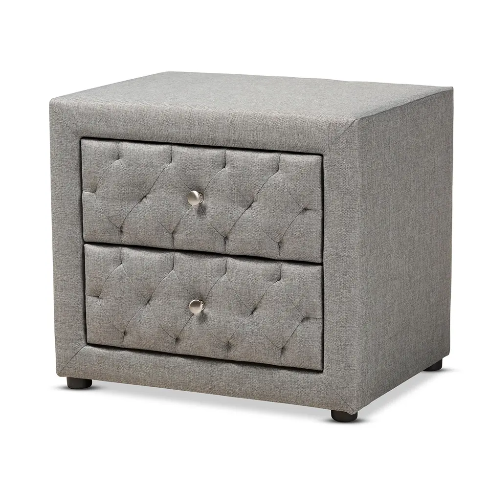 Modern and Contemporary Gray Fabric Upholstered 2-Drawer Wood Nightstand