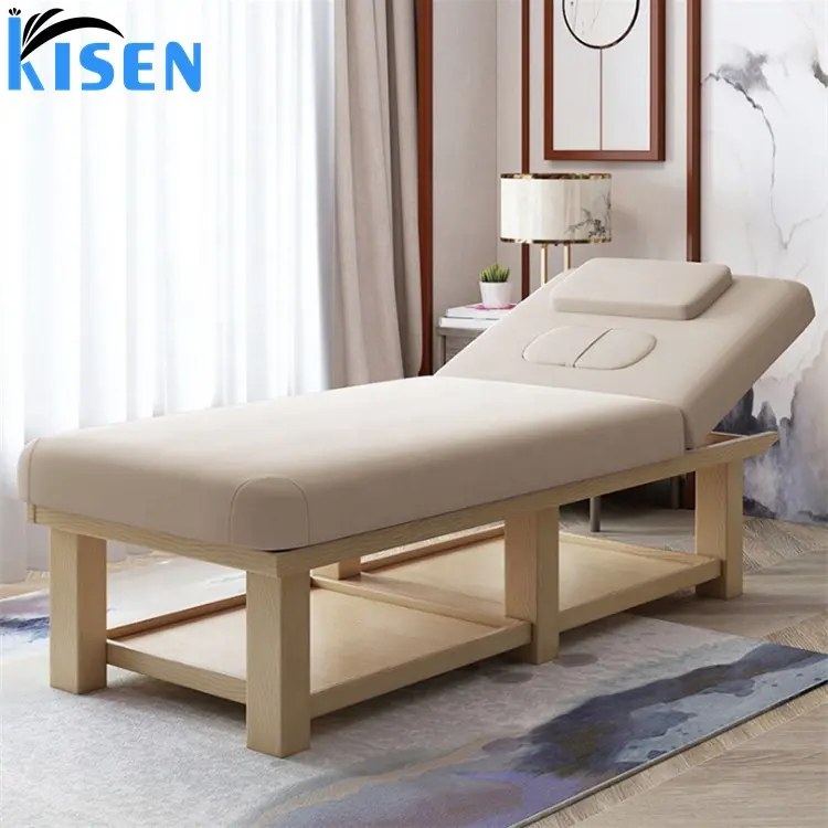 Foshan Kisen commercial furniture beauty salon Thai SPA lash bed modern wooden facial bed de massage table