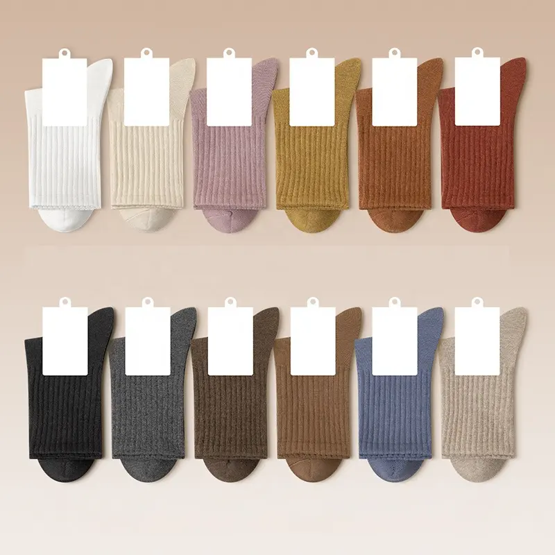 Оптовая продажа, простые черные, белые, бежевые Базовые носки, женские высококачественные носки из 100% органического хлопка