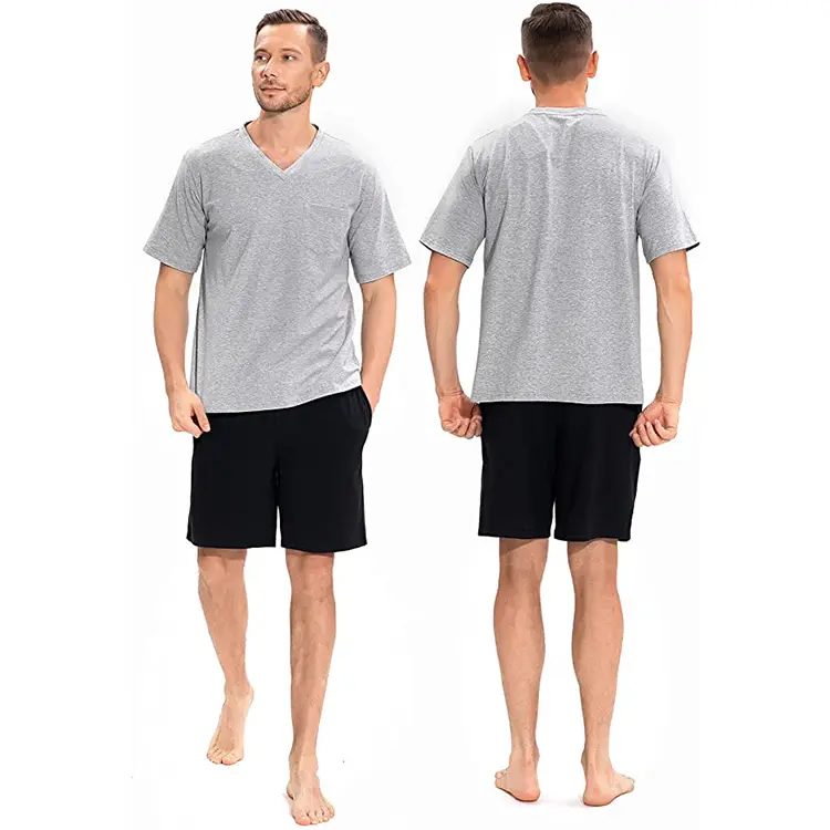 Оптовая продажа, 2 шт., Мужские пижамные комплекты из хлопчатобумажной ткани с короткими штанами