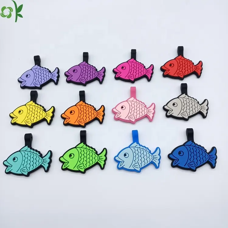 OKSILICONE Fish Shape Silicone Deep Engraving Solid Color Blank Silicone Pet ID Tags Dog Pet Name ID Tag