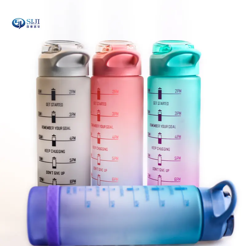 Custom Logo 1000ml Eco friendly Plastic Motivational Sport Drinking Water Bottle With Time Marker