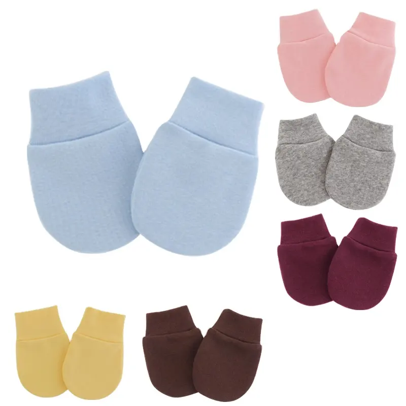 Eco-friendly Breathable Spandex Solid knit cotton personalized Little 0-1 years baby newborn mittens