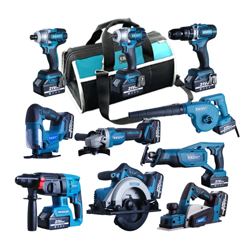 EKIIV best price air blower 18v 15pcs in one 21v 20volt 4.0A 5.0A 6.0A power tools cordless combos kits(15-tools) set