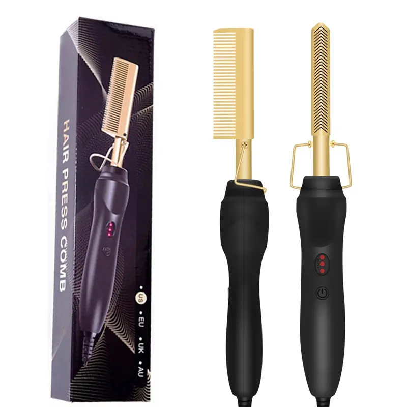 Wholesale Portable Electric Hair Combs Ceramic LED Straightener And Curler 2 In 1 Professional Hot Comb Hair