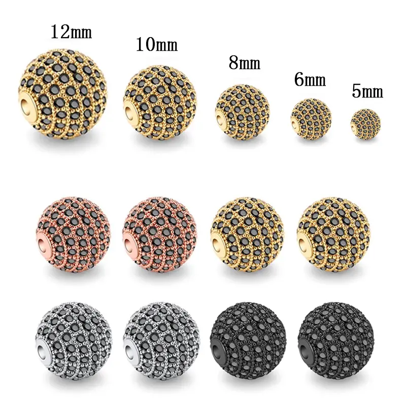 50pcs 5-12mm Round Disco Ball Beads Micro Pave AAA Zirconia Charms Copper Loose Spacer Beads For Jewelry Making Accessories