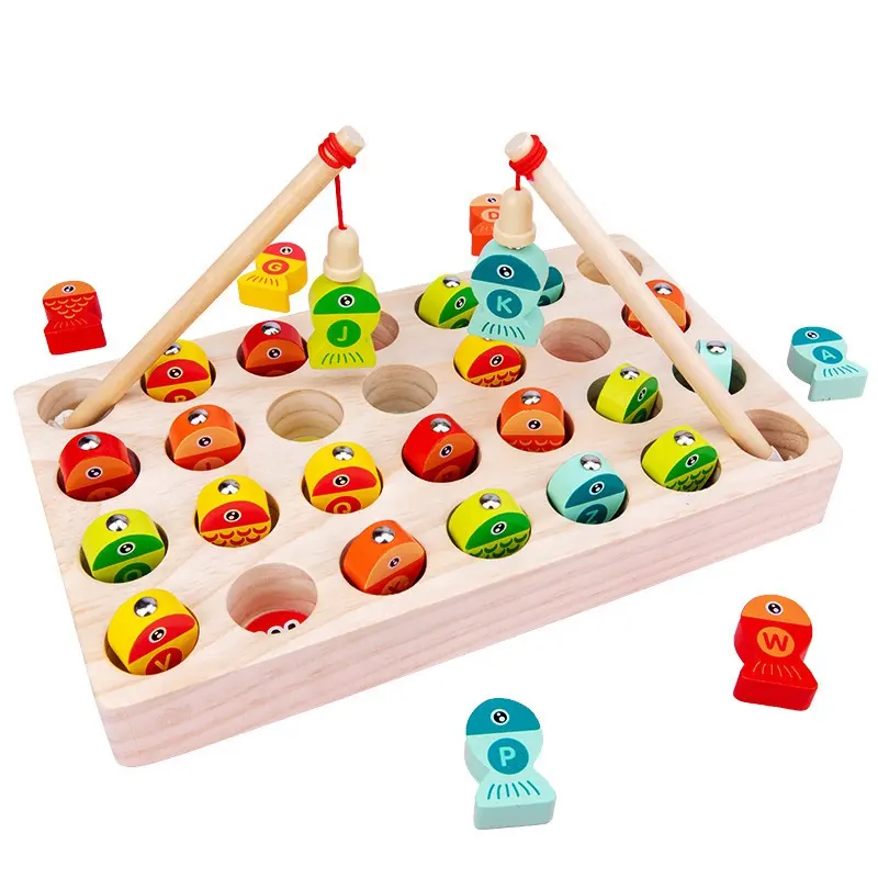 Montessori fishing toy with 26 English letters wooden toys educational