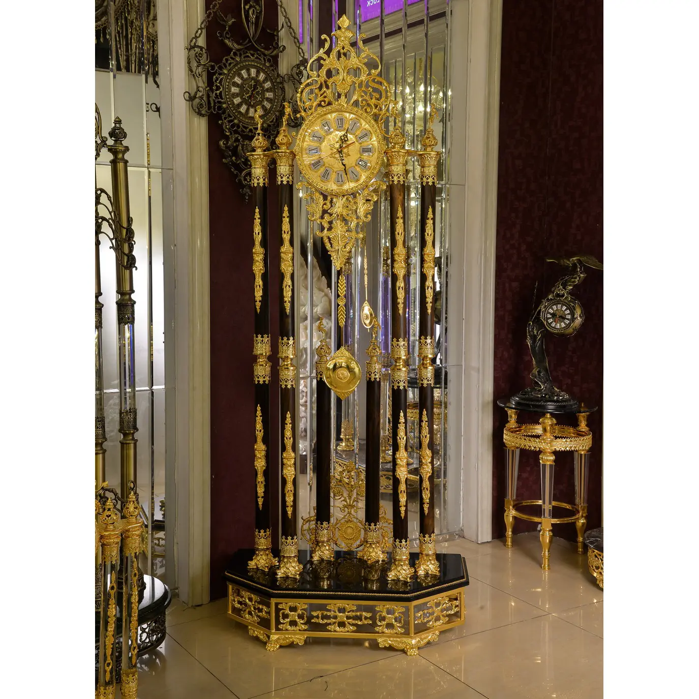 Luxury Gold Plated Brass Imperial Floor Clock Bronze Mounted Decorative Grandfather Clock