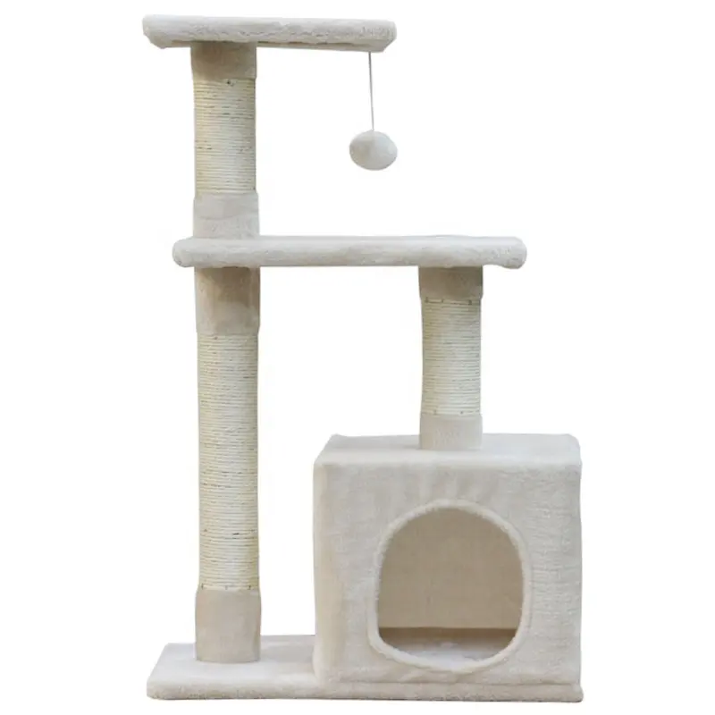 Wood Beige high quality pet scratcher house tower condo cat trees