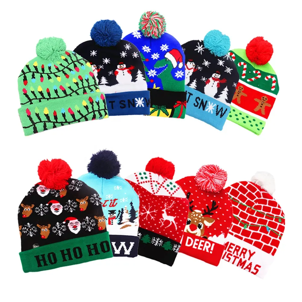 Custom Christmas Led Beanie Hat Gorros De Navidad Con Luce Gorros Led Navideos