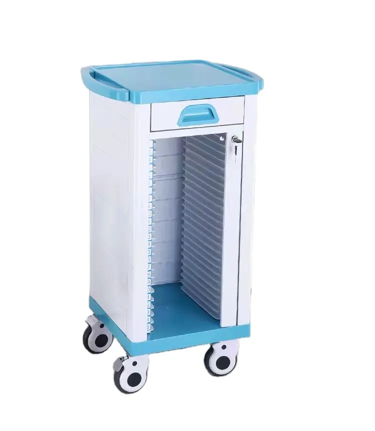 Patient Record Trolley ABS Double Rows Medical Record Clip Car With Drawers