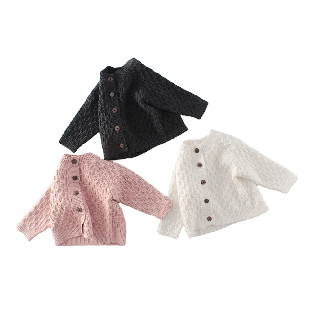 2021 Spring Boys Girls Infant Children Sweater Knitted Solid Color Diamond Jacket All-match Cardigan