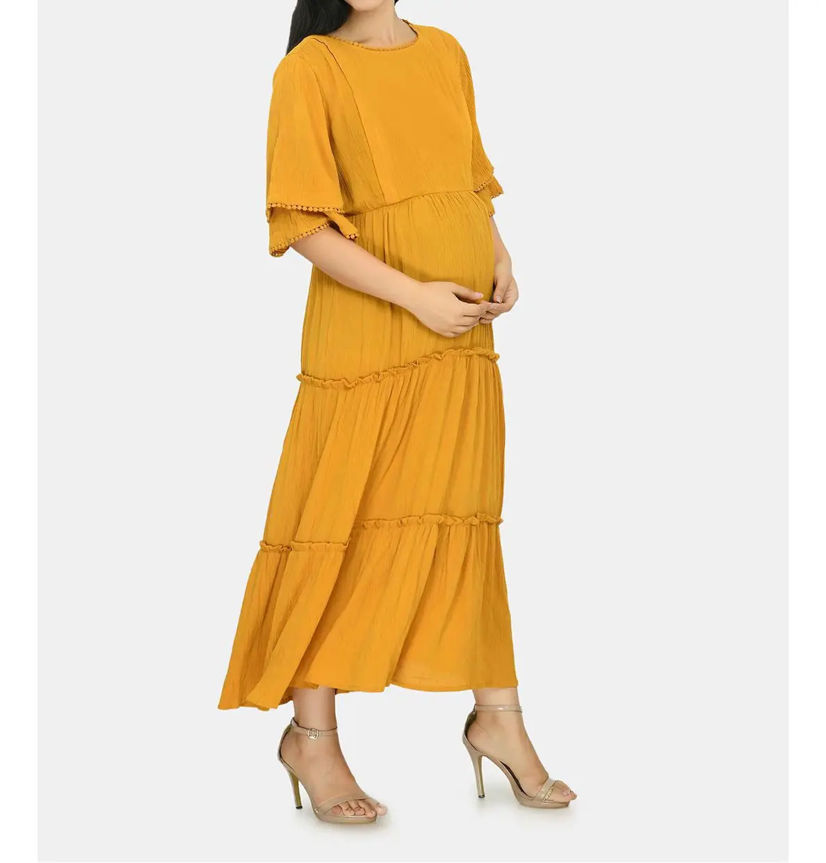 Custom Casual Women Half Sleeves Solid Colour Maternity Maxi Dress