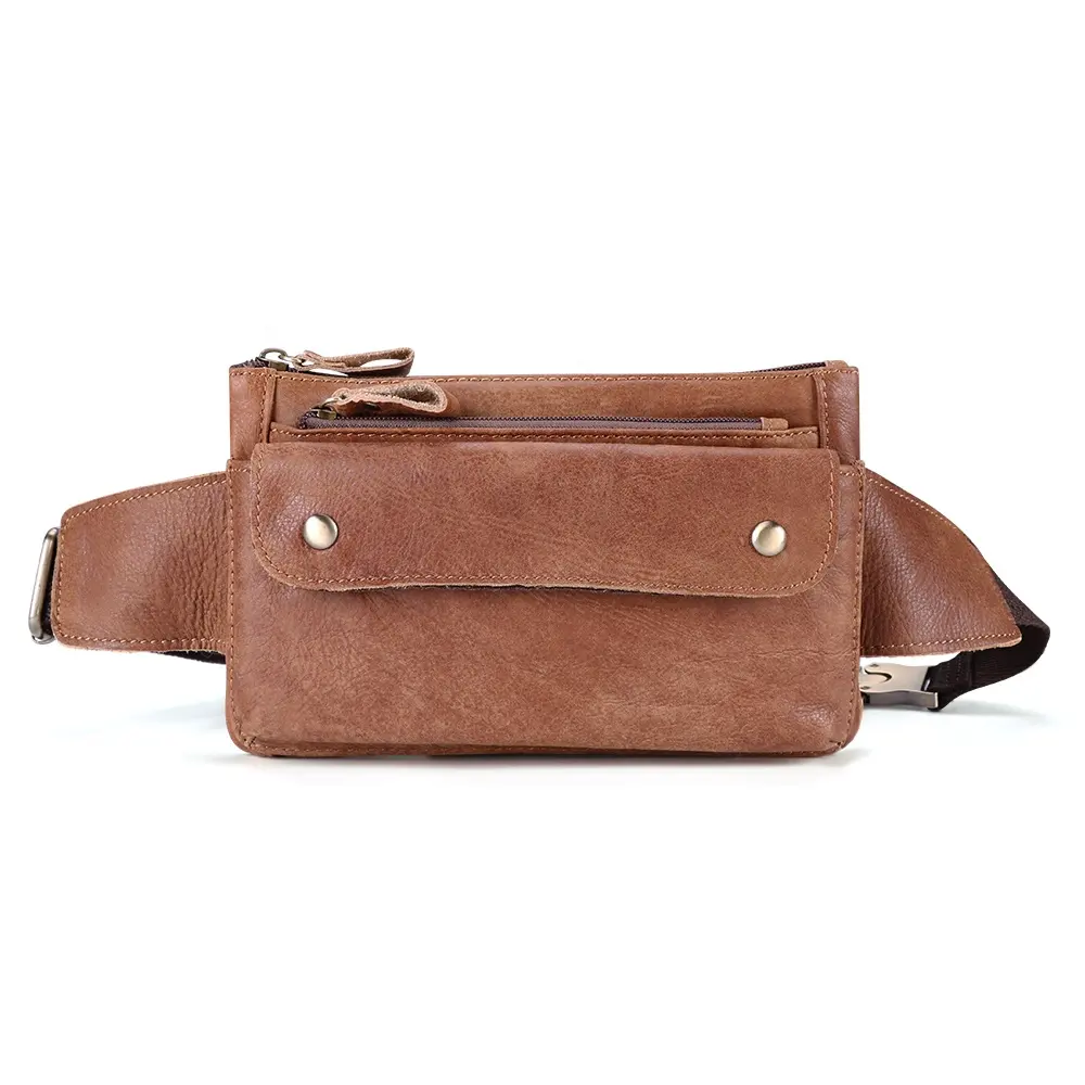 2020 Unisex Handmade Custom Genuine Leather Waist Bag Messenger Fanny Pack Belt Bum Bag for Men Women Travel Sports Running