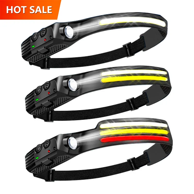 300 1000 Lumen USB COB Silicone Waterproof IP65 Sensor LED Rechargeable Headlight Headlamp Head Torch Lamp