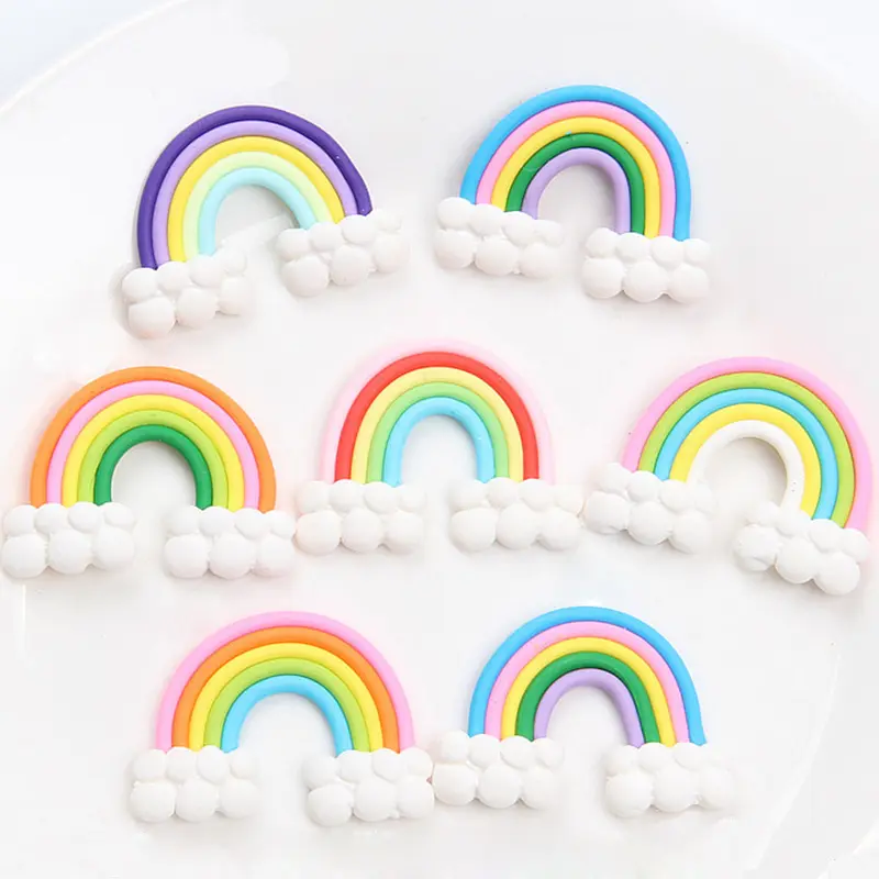 Free Shipping Artificial Polymer Clay Pretty Rainbow Phone Case Ornament Crafts Charms Hairpin Decorative Polymer Clay Cabochons