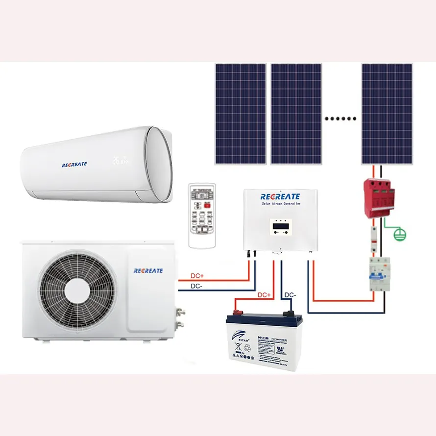 100% off grid solar power air conditioner in hybrid solar air conditioners dc 48v 9000Btu 12000Btu 18000Btu 24000Btu