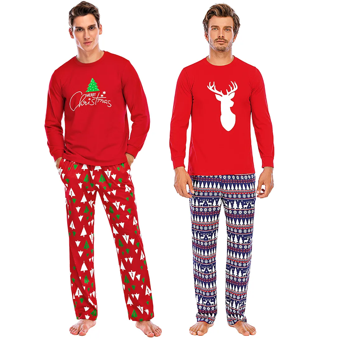 Оптовая продажа, мягкая домашняя дизайнерская Рождественская пижама из двух предметов, семейные мужские пижамы, хлопковая одежда для сна