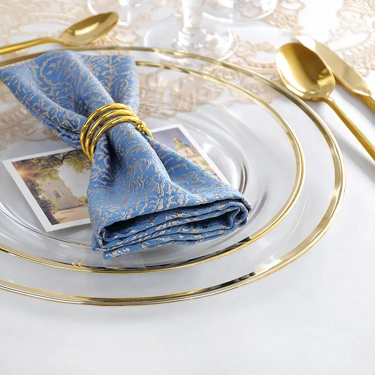 Оптовая распродажа: прозрачные защитные пленки 13 дюймов с золотой оправой стеклянные тарелки для украшения свадебных торжеств