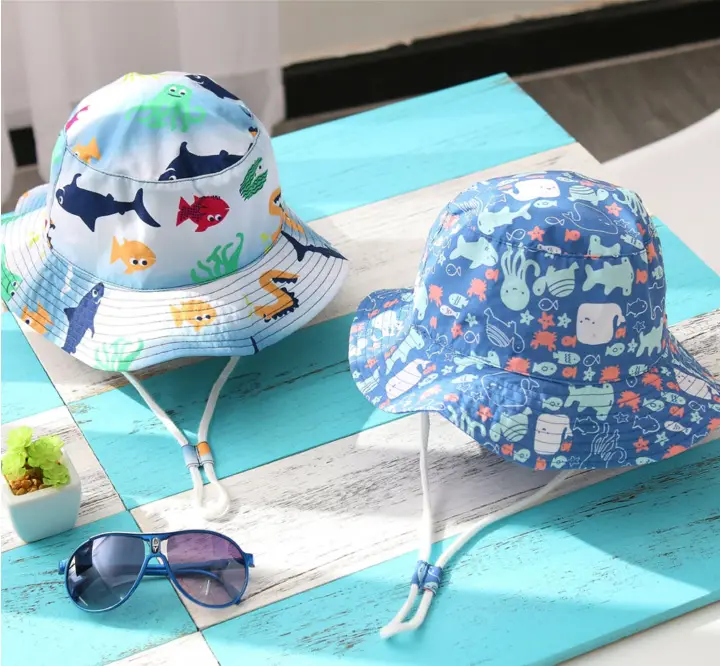 colorful animal design print baby string summer hat kids floral sun bucket hats