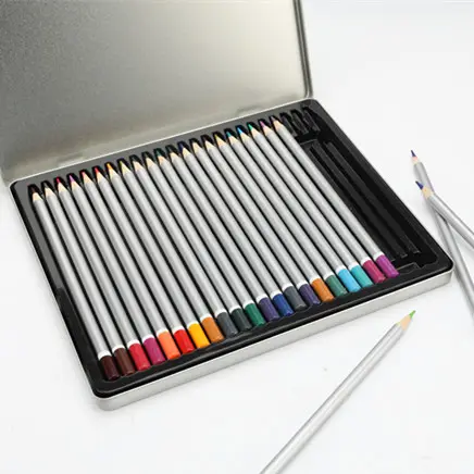2020 custom wood 24 colour pencil in tin box