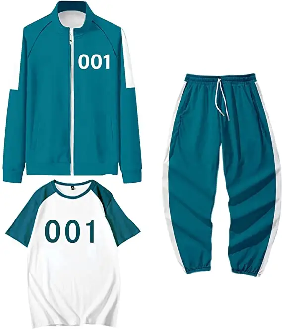 Hot Series Squid Game 001 Costume Cosplay Suit Jacket Clothing Shirt Tracksuit Sets for Kids with T-Shirt