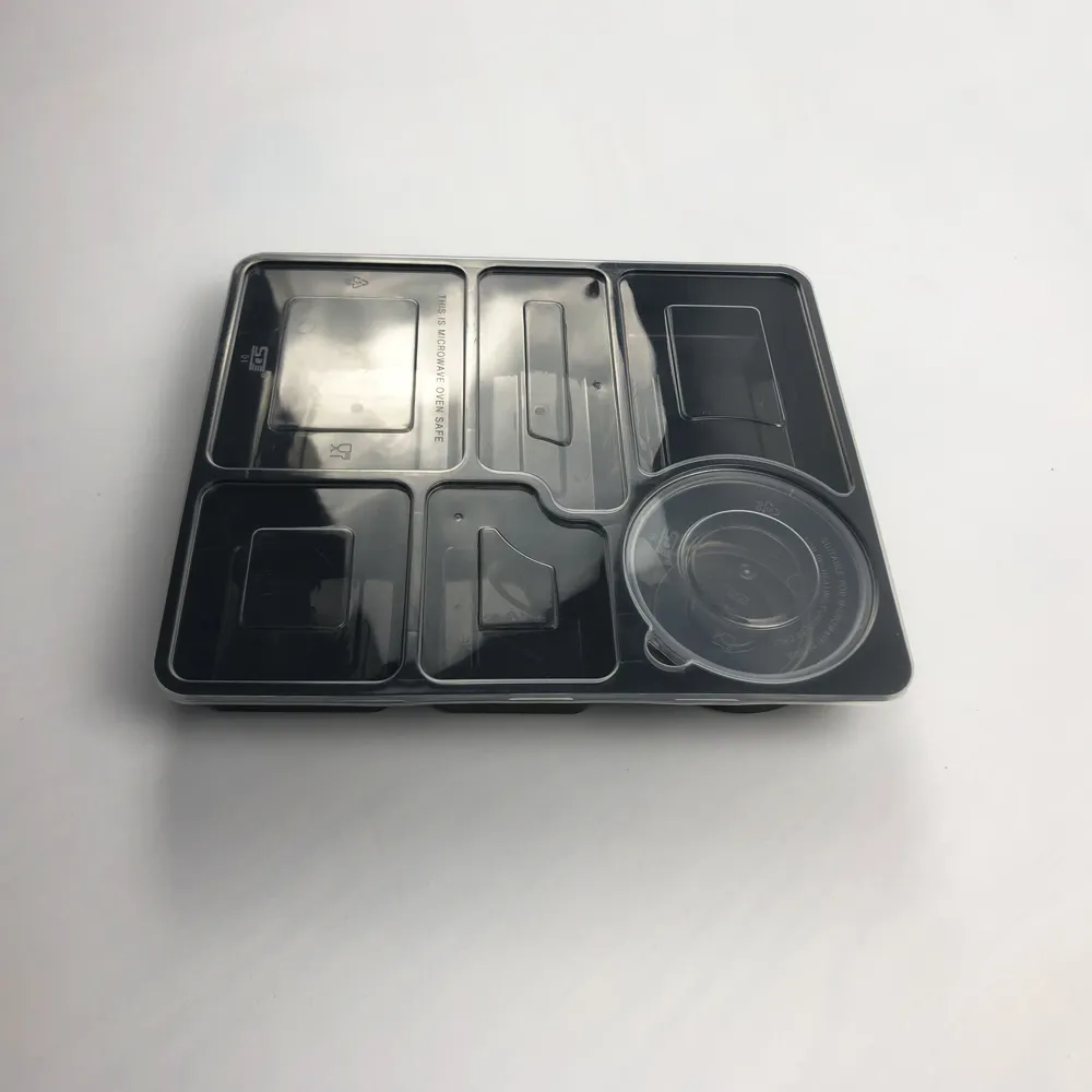 Безопасный для микроволновой печи пластиковый одноразовый пищевой контейнер с 6 отделениями