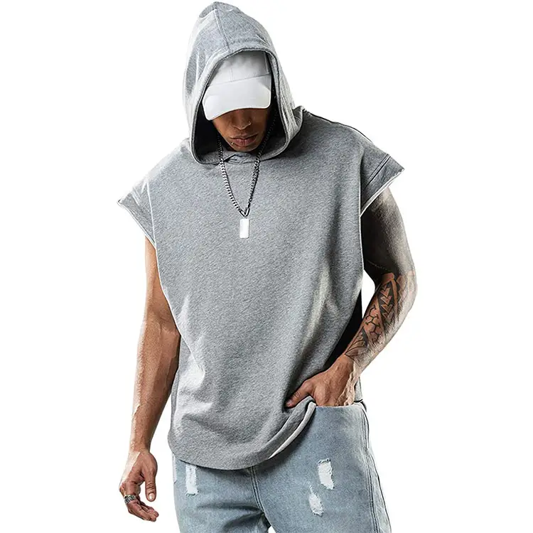 Men Sleeveless Tank Tops Bodybuilding Hoodie Tops Workout Solid Slim Vest Summer Singlet Tank Top With Hood