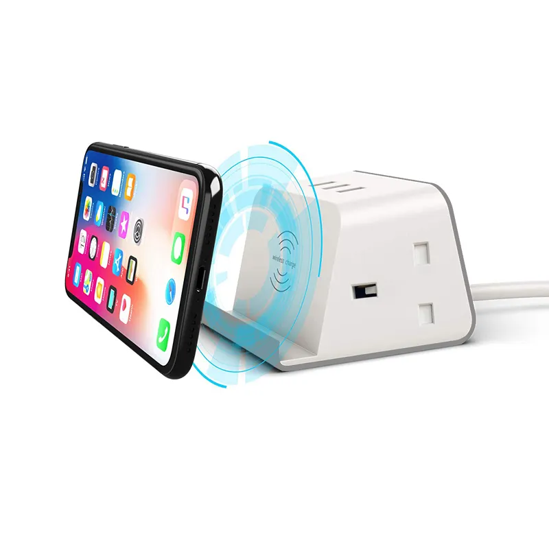 wireless charge usb power extension socket with phone holder