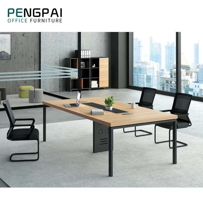 Standard size modern sectional board 6 person office meeting table with black metal legs