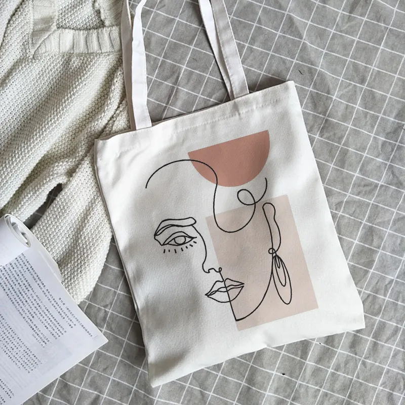 Вместительная повседневная школьная сумка для женщин, модная сумка на плечо в стиле Харадзюку, холщовые портфели с абстрактным изображением лица