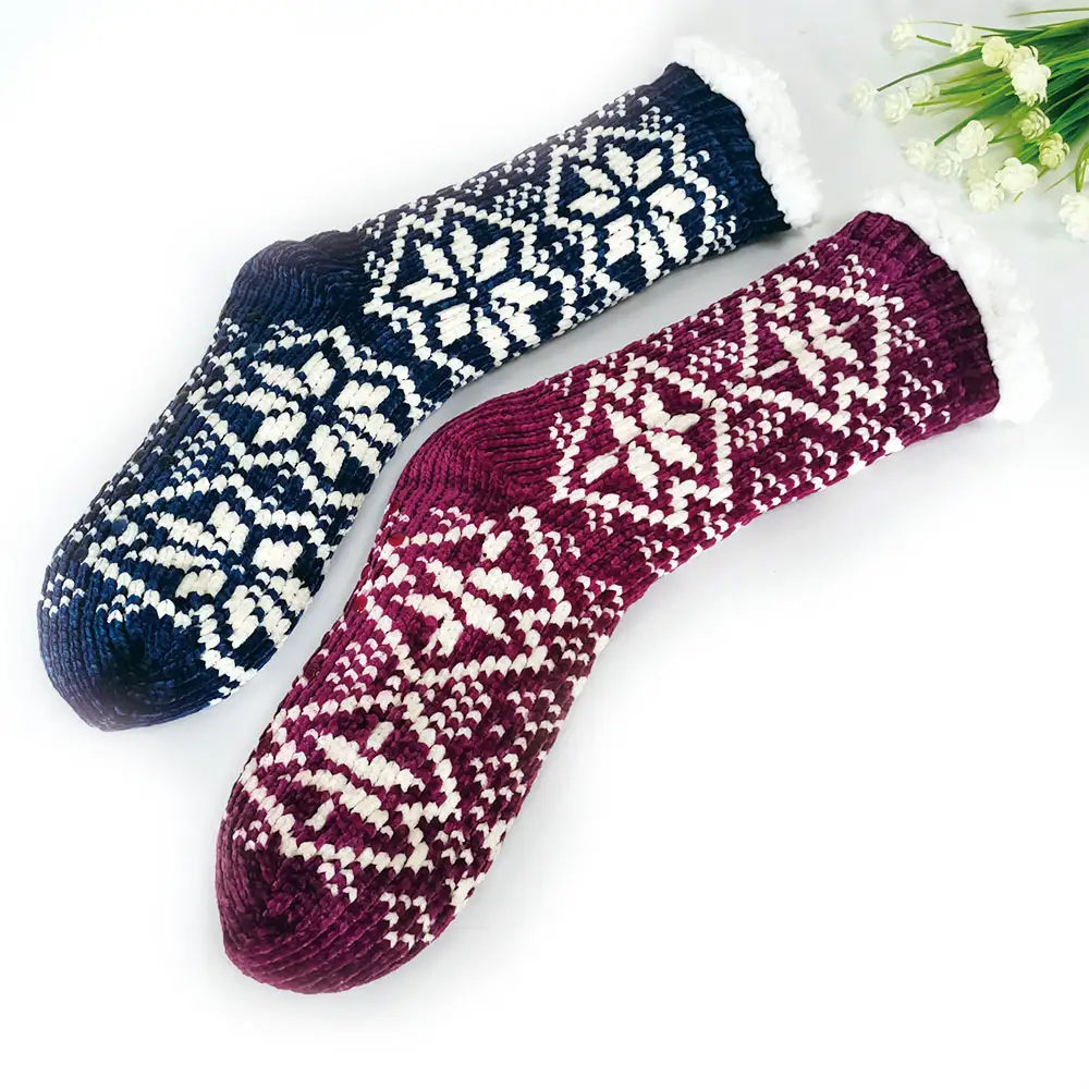 Double Layer Warm Knitted Indoor Home Plush Girl's Non-slip Winter Socks