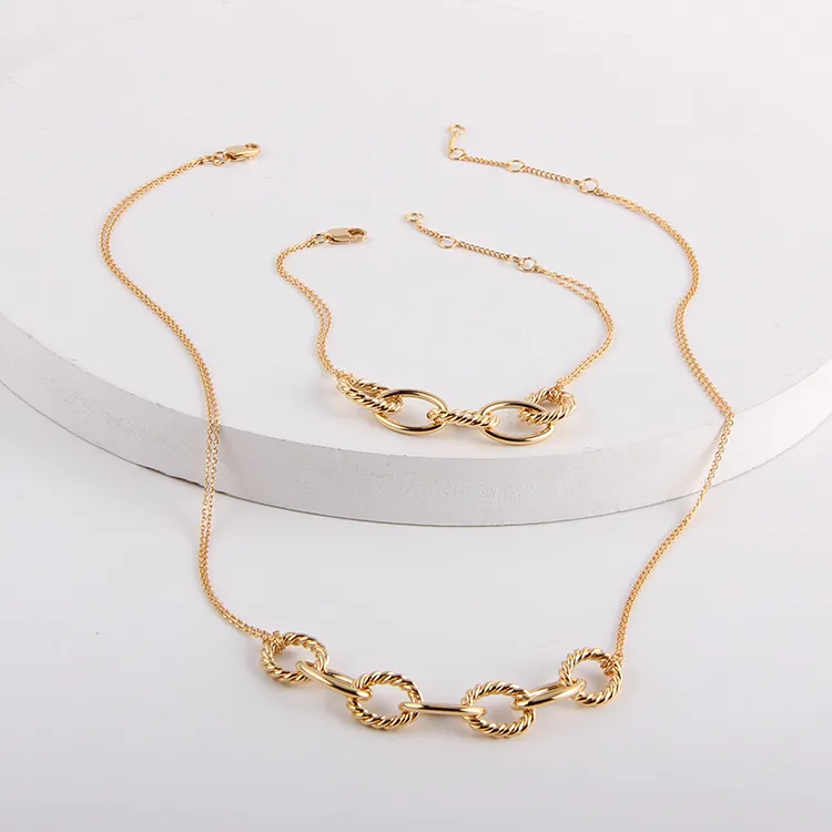 Простой дизайн комплект ювелирных изделий 18k позолоченные ожерелье браслет наборы