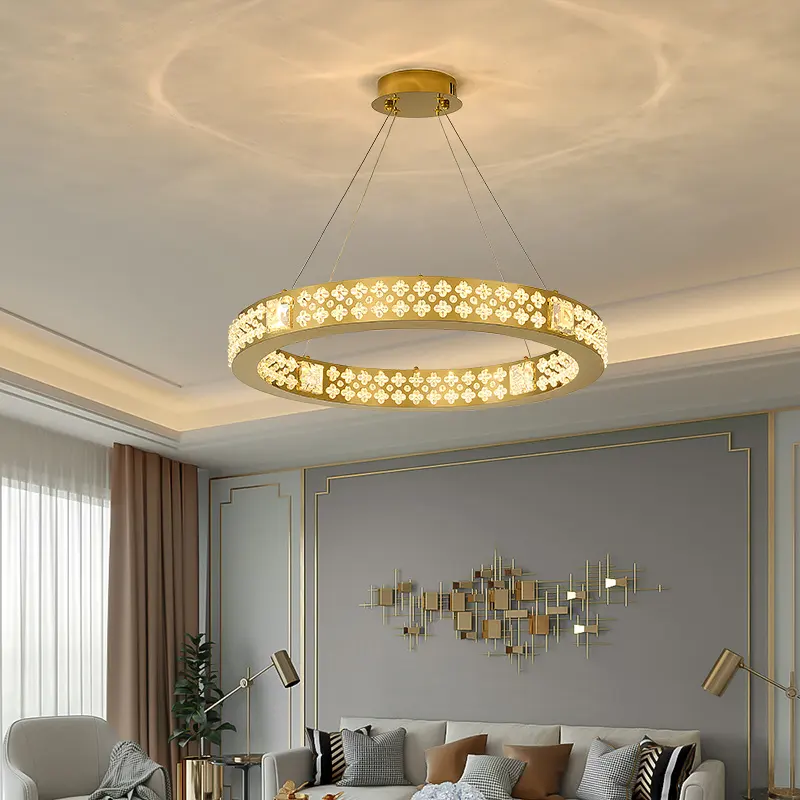 Современная роскошная атмосфера гостиной Светодиодная лампа дизайнерская креативная вилла ресторан спальня кольцо Хрустальная люстра