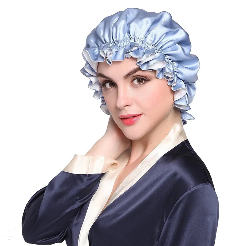 Custom 100% natural mulberry silk hair bonnets logo with tie silk hair care cap