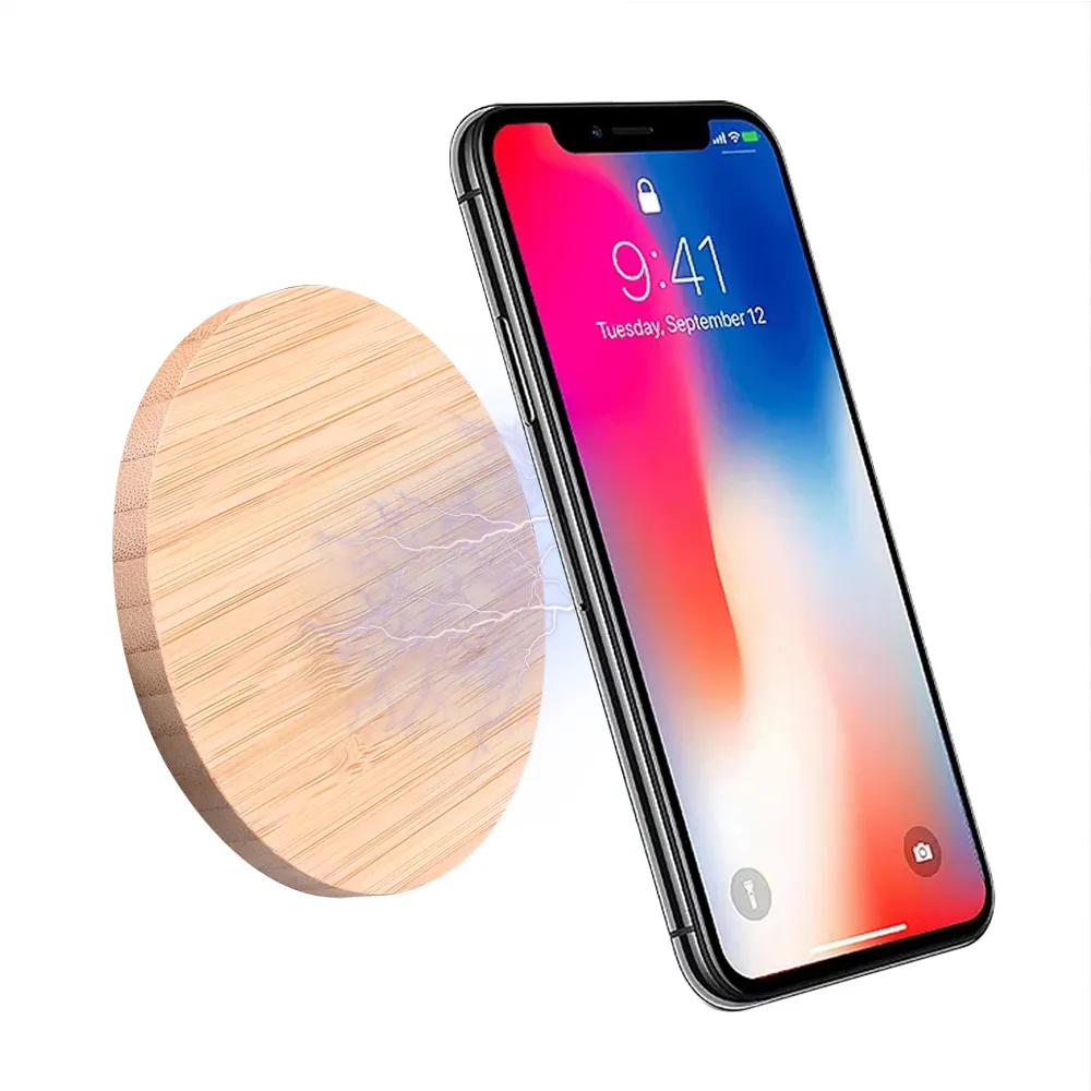 Bamboo Wood Wireless Charging Station 2021 Iphone Charger 5w Fast Charging Rotating Charger Mobile Phone Wireless Charger