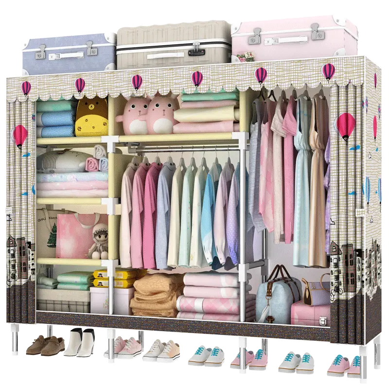 New Portable Space Saving Large Capacity Folding Steel Metal Kleiderschrank Wardrobes Amoires Closet for Hanging Clothes