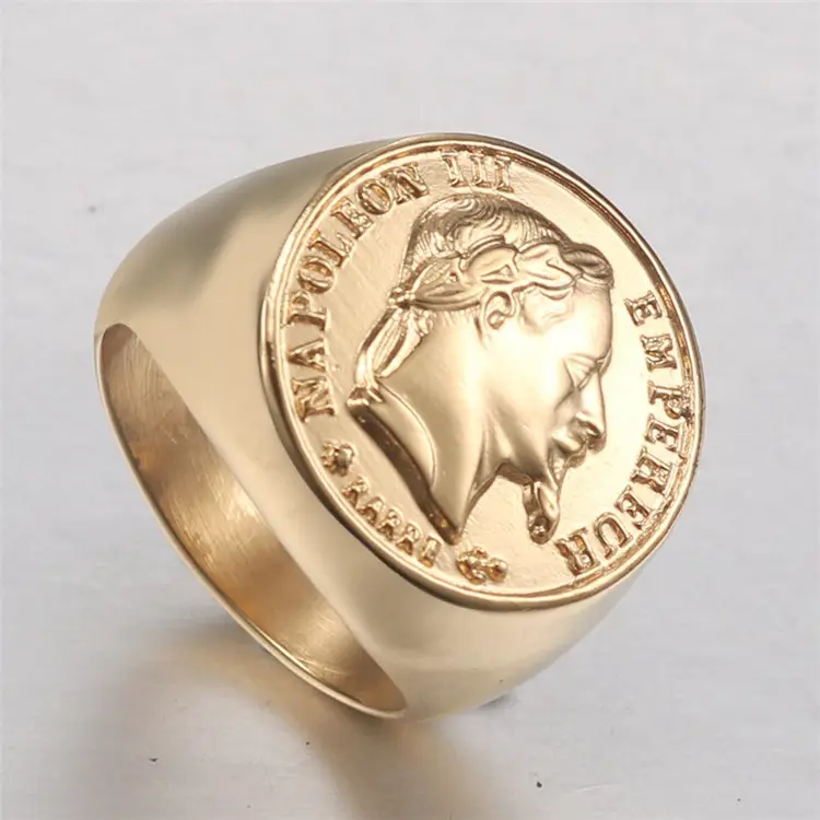 European and American Fashion Titanium Steel Ring Napoleon Head Punk Style Gold Men's ring